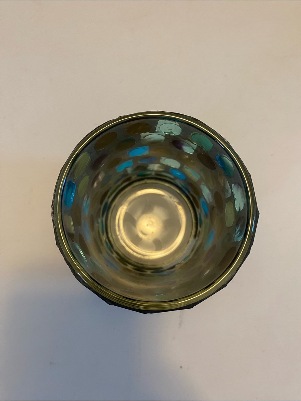 Mosaic candle holder 3.5”x 3” blue, Tan , Teal Multi Colored Glass Votive - Picture 4 of 7